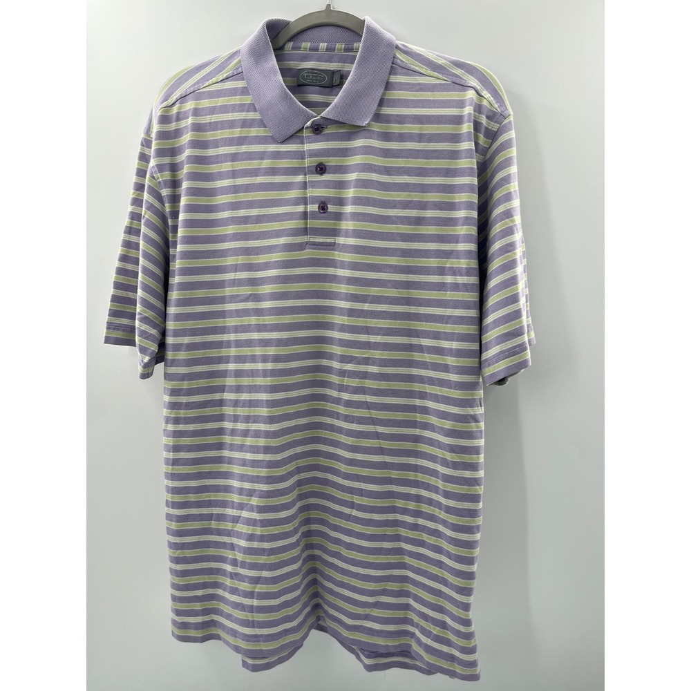 Talbots Mens Purple Green Striped Short Sleeve Pique Polo Shirt Large